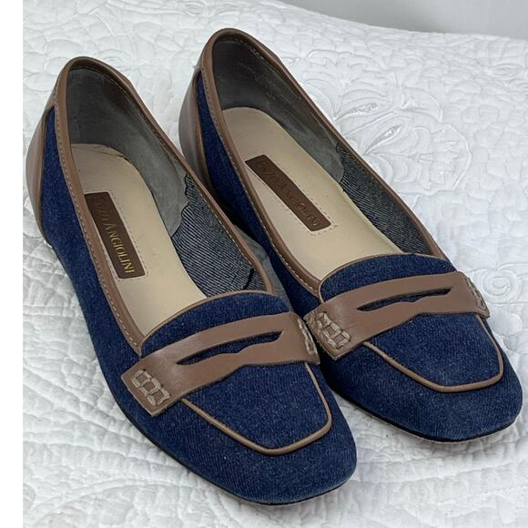 Enzo Angiolini Womens 6.5N Blue/Tan Denim Leather Casual Summer Flat Loafer - Picture 1 of 11